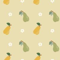 mignonne modèle avec Jaune et vert poires et Marguerite dans plat style. vecteur illustration