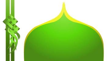 Contexte illustration de le thème de Ramadan et eid al-fitr et eid al adha, avec des photos de vert et Jaune mosquée dômes et vert diamants ou ketupat musulman emballé riz vecteur