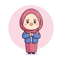 mignonne hijab fille dans Pardon et excuses pose kawaii chibi vecteur