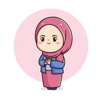 mignonne hijab fille dans Pardon ou excuses pose kawaii chibi vecteur