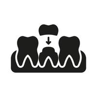 orthodontique dentier, dentaire couronne silhouette icône. dent médical couronne. les dents protection implant. dentaire traitement signe. oral se soucier glyphe pictogramme. dentisterie symbole. isolé vecteur illustration.