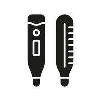 électronique et Mercure thermomètre silhouette icône. Température la mesure médical outil glyphe pictogramme. médicaux diagnostic instrument, santé contrôle signe. isolé vecteur illustration.