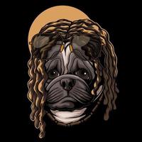 illustration vectorielle de chien carlin dreadlocks cheveux vecteur