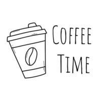 café temps dans griffonnage style. vecteur illustration. caractères café temps. café Pause. linéaire style. papier tasse avec café.