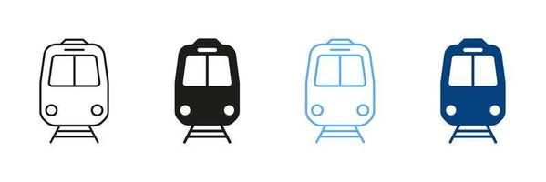 train ligne et silhouette Couleur Icônes ensemble. chemin de fer station pictogrammes. ville électrique Publique transport signe collection, cargaison locomotive grandes lignes et solide symbole. isolé vecteur illustrations.