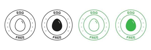 Oeuf gratuit vert et noir timbre ensemble. non poulet des œufs Icônes. non œuf, biologique produit pour végétalien étiqueter. garanti sûr diététique nourriture symbole. gratuit œuf, non allergique logo. isolé vecteur illustration.