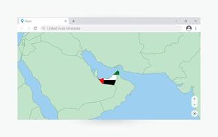 navigateur fenêtre avec carte de uni arabe émirats, recherche uni arabe émirats dans l'Internet. vecteur