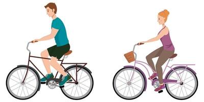 homme et femme à vélo. vecteur