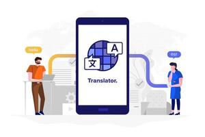 personnes utilisant une application de traduction linguistique vecteur