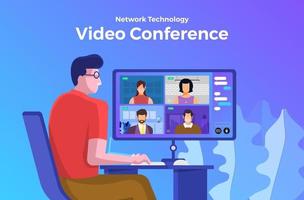 équipe faisant une vidéoconférence en ligne vecteur