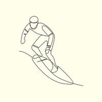surfeur tiré dans ligne art style vecteur