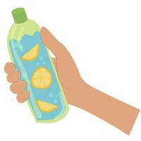 bouteille de l'eau dans main. réutilisable récipient pour liquides.main en portant une bouteille, des sports l'eau bouteille.vecteur illustration. vecteur
