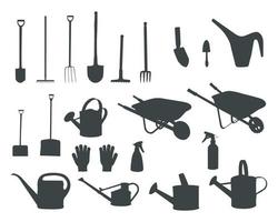 jardin outils silhouette, jardinage outils et équipements silhouette, jardin outils vecteur