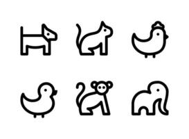 ensemble simple d'icônes de ligne vectorielle liées aux animaux vecteur
