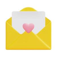 3d ouvert enveloppe lettre icône vecteur. courrier lettre avec rose cœur. minimal conception. 3d l'amour et Valentin journée concept. isolé sur blanc Contexte. 3d l'amour lettre icône vecteur rendre illustration.