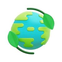 3d monde écologie icône vecteur. 3d vert Terre planète concept, icône, monde écologie, la nature global protéger, logo éco environnement, globe avec feuilles. 3d icône vecteur rendre illustration.