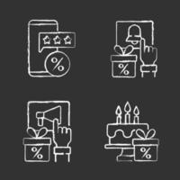 remise et pourcentage d'icônes blanches de craie sur fond noir vecteur