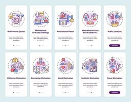 Écran de page d'application mobile d'intégration de contenu de motivation avec ensemble de concepts vecteur