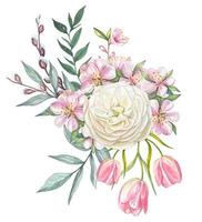 printemps fleur arrangements avec blanc rose, Sakura et tulipes vecteur