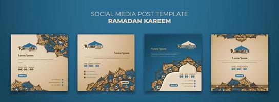 ensemble de Ramadan social médias Publier modèle avec main tiré de mandala conception vecteur