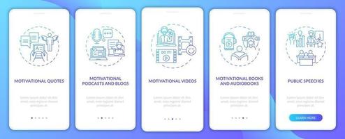 écran de page de l'application mobile d'intégration de sources de contenu de motivation avec des concepts vecteur