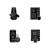 icônes de glyphe noir de technologie sans contact sur un espace blanc vecteur