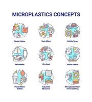 jeu d & # 39; icônes de concept de microplastiques vecteur