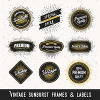 Ensemble de cadre et étiquette avec design vintage sunburst. Vintage lig