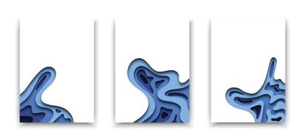modèle de couverture bannières a4 avec fond abstrait 3d avec des vagues coupées en papier bleu. couleurs contrastées. mise en page de conception de vecteur pour les présentations, dépliants, affiches