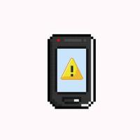 noir téléphone avec Jaune Triangle signe dans pixel art style vecteur