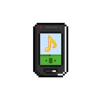 téléphone intelligent avec jouer la musique signe dans pixel art style vecteur