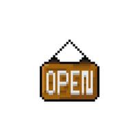 ouvert en bois signe dans pixel art style vecteur