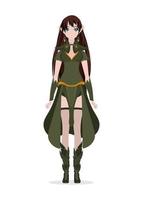 Dame dans une vert costume avec une en bois Personnel dans sa mains. anime fille isolé. dessin animé style, vecteur. vecteur