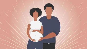 Enceinte femme avec sa mari. bannière sur le thème de couple jet bébé. positif et conscient grossesse. mignonne illustration dans plat style. vecteur