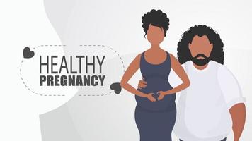 en bonne santé grossesse. une homme câlins une Enceinte femme. une Jeune famille est attendant une bébé. positif et conscient grossesse. une analyse illustration dans plat style. vecteur