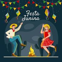 couple dansant avec feu célébrant festa junina vecteur