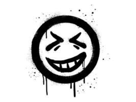 souriant visage emoji personnage. vaporisateur peint graffiti sourire visage dans noir plus de blanche. isolé sur blanc Contexte. vecteur illustration