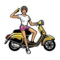 fille balade le scooter vecteur