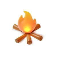 3d feu pâte à modeler dessin animé style isolé sur une blanc Contexte. vecteur illustration de feu de camp et bois de chauffage
