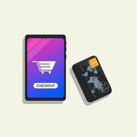 crédit carte avec intelligent téléphone check-out achats en ligne affaires conceptuel vecteur illustration