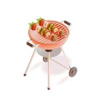 3d un barbecue fête concept pâte à modeler dessin animé style rond un barbecue gril avec kebab ou barbecue sur une brochette. vecteur illustration