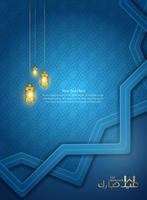 islamique salutation pour eid mubarak dans bleu Couleur et décoré avec beaucoup islamique géométrique motifs vecteur