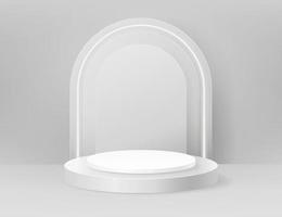 gris, blanc Couleur rond piédestal podium. luxe géométrique plateforme, néon lumière. abstrait minimal mur scène. vecteur 3d forme pour cosmétique produit afficher présentation. cylindre dans le pièce intérieur