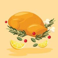 rôti dinde vecteur illustration avec citron découpé en tranches, baie et Romarin pour Merci donnant et Halloween fête. rôti oiseau. rôti poulet.