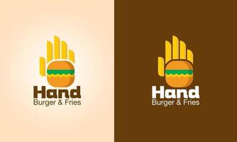 Burger avec frites main logo conception vecteur