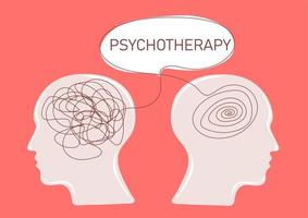 deux Humain têtes silhouette avec cerveau mental santé psychopathe thérapie concept vecteur