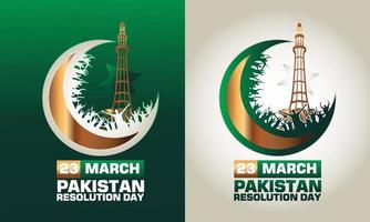 Pakistan résolution journée logo conception avec lune et minar e Pakistan foule vecteur