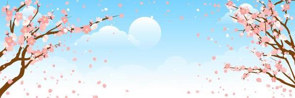belle fleur de sakura fleur de cerisier au printemps. fleur de sakura sur ciel bleu avec flou léger bokeh vecteur