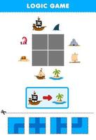 éducation Jeu pour les enfants logique puzzle construire le route pour navire bouge toi à île imprimable pirate feuille de travail vecteur