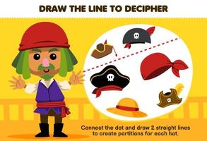 éducation Jeu pour les enfants Aidez-moi homme dessiner le lignes à séparé le chapeau imprimable pirate feuille de travail vecteur